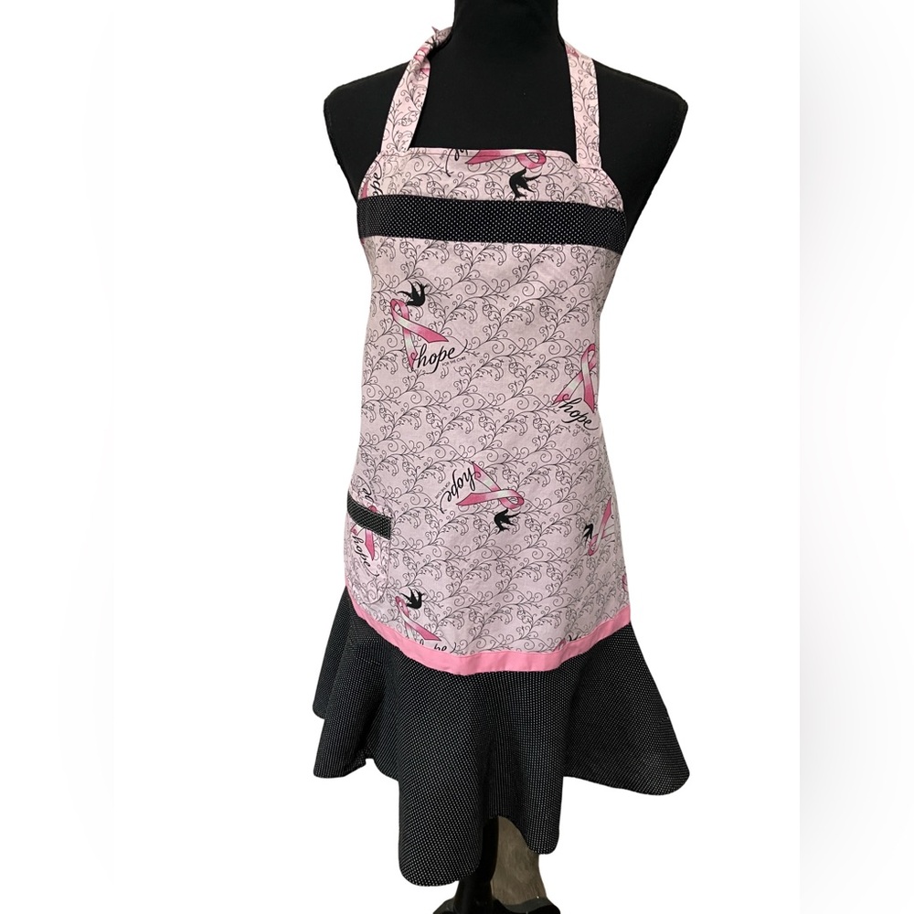 Chic Pink and Black Kitchen Apron Cancer Awareness